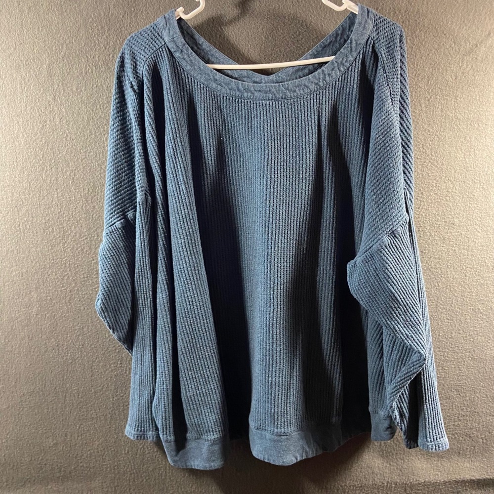 J. Jill 3x top thermal Waffle Knit oversized Cotton Dolman Sleeve Blue relaxed